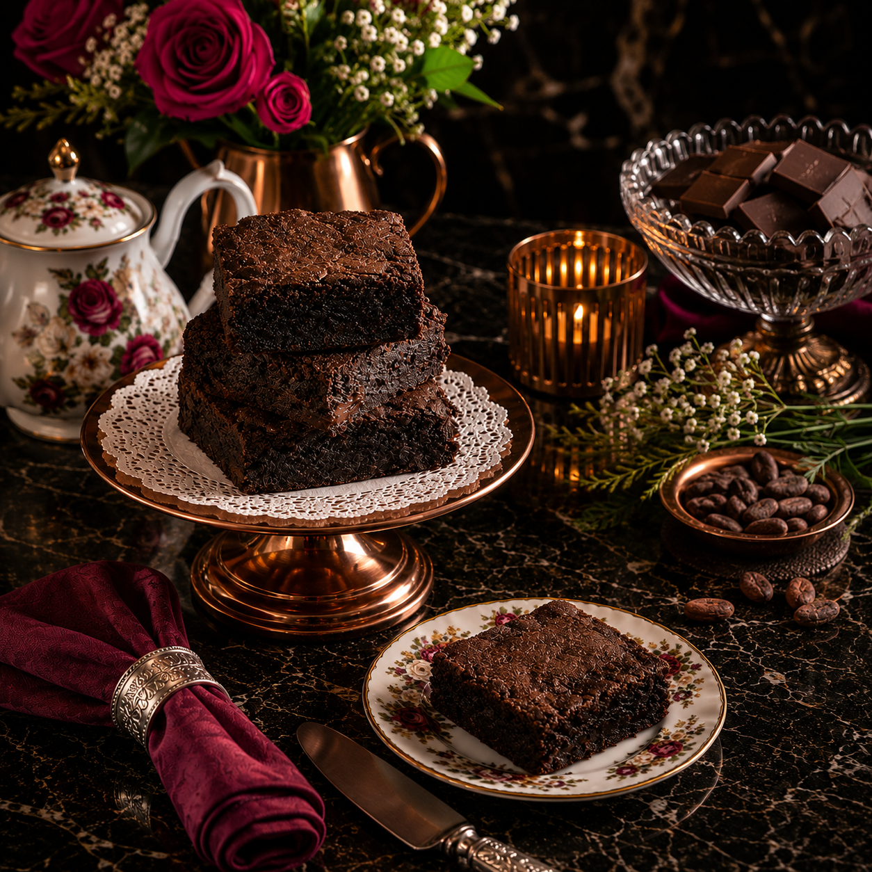 Handmade chocolate brownies with soft fudgy texture