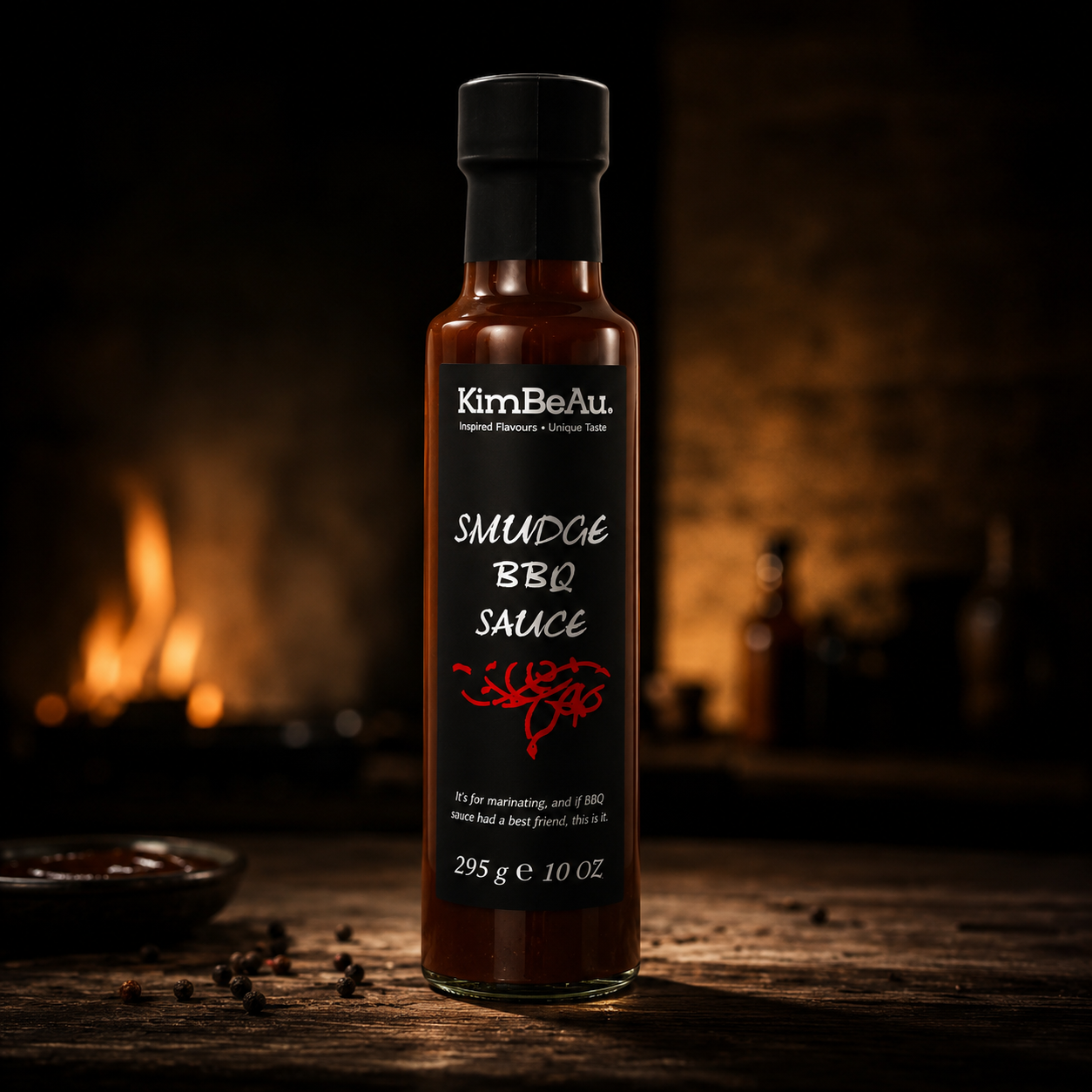 Buy Online rich smoky barbecue sauce presented in a premium glass bottle.