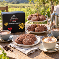 KimBeAu Chocolate Chip Biscuits served in an elegant outdoor afternoon tea setting.