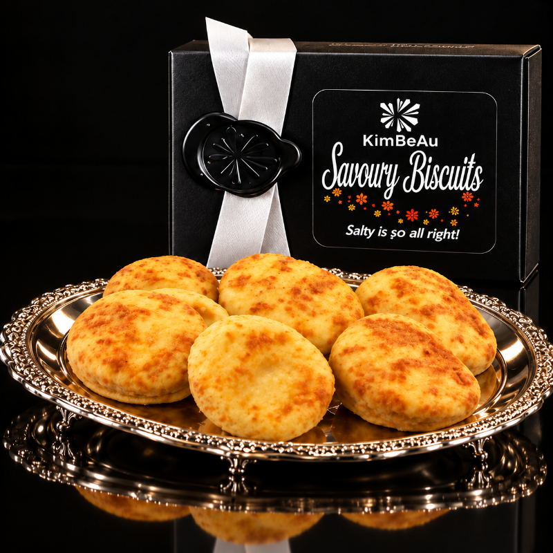 Luxury KimBeAu sauce and savoury biscuit gift box presented in premium black packaging.