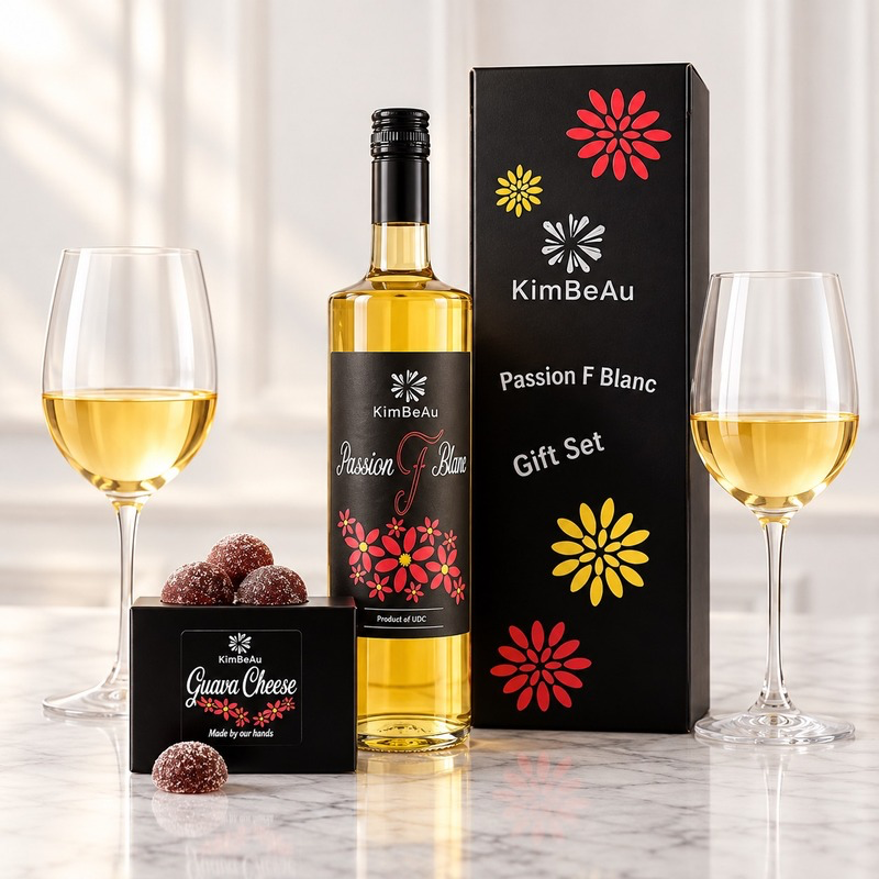 KimBeAu luxury Guava Cheese and Passion Fruit Wine Gift Set, an elegant food and drink gift for premium gifting and special occasions.