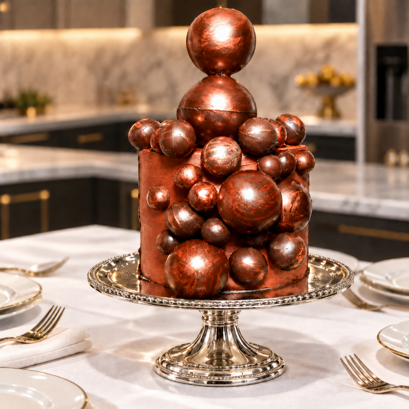 KimBeAu Chocolate Bronze Cake styled as a luxury centrepiece for celebrations and special occasions.