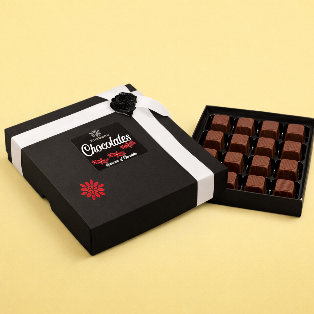 Discover KimBeAu Nutty Caramel Delight luxury chocolates, beautifully presented in an elegant gift box. Smooth caramel, rich chocolate, and refined indulgence crafted for premium gifting.