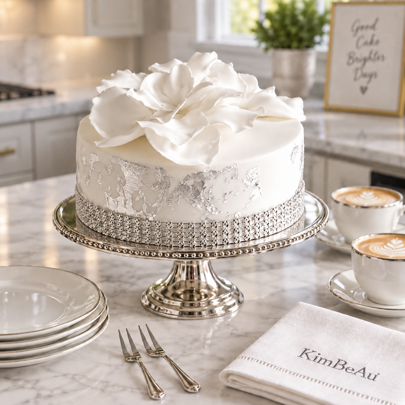 Luxury white celebration cake by KimBeAu for gifting and special occasions.