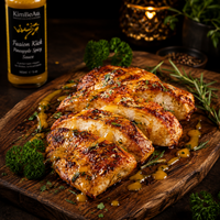 Buy Online Fine dining grilled chicken served with KimBeAu Fusion Kick Pineapple Spicy Sauce.