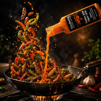Colourful stir-fry dish tossed in a wok with KimBeAu Fusion Kick Calypso Spicy Sauce.
