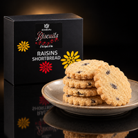 Luxury KimBeAu Raisin Shortbread Biscuits presented in a premium black background setting.
